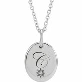 87242 / Engravable / NECKLACE / round / 1 Mm / Sterling Silver / Set / Diamond / I1, G-H :: .005 Ct / 16-18 In / Wypolerowane / Oval Pendant Necklace With Starburst Accent