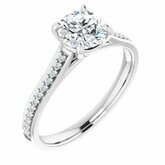 122604 / Sterling Silver / Mounting / Cushion / 5X5 Mm / Polished / Melee Accented Engagement Ring Mounting