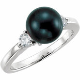Akoya Cultured Pearl or Tahitian Black Pearl & Diamond Ring