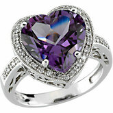 Amethyst & Diamond Heart Design Ring