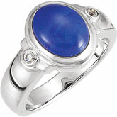 Bezel-Set Ring Mounting for Oval Gemstone with Round Accent Stones