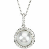 Freshwater Cultured Pearl & Diamond Pendant or Necklace