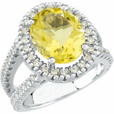 Genuine Lemon Quartz & Diamond Ring