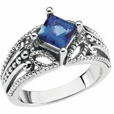 Open Beaded Design Ring for 6.0 mm Square Gemstone Solitaire