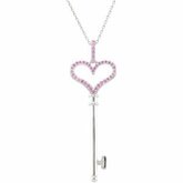 Pink Sapphire Heart Key Pendant or Necklace