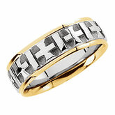 Two Tone 7mm Comfort Fit Cross Pattern Band