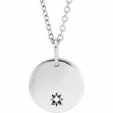 87241 / Engravable / NECKLACE / round / 1 Mm / Sterling Silver / Set / Diamond / I1, G-H :: .005 Ct / 16-18 In / Wypolerowane / Circle Pendant Necklace With Starburst Accent