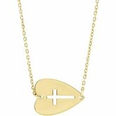 Sideways Heart with Pierced Cross Necklace