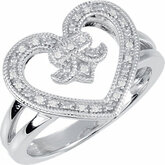 Diamond Heart & Fleur-De-Lis Design Ring