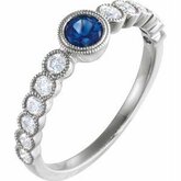 653472 / Set / 14K White / Wypolerowane / Genuine Blue Sapphire And 1 / 2 Ctw Diamond Ring