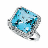 Genuine Swiss Blue Topaz & Diamond Ring
