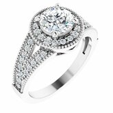 Cubic Zirconia Halo-Styled Ring with Split Shank