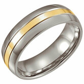 Stainless Steel 6.3mm Domed Band with 14kt Yellow Inlay
